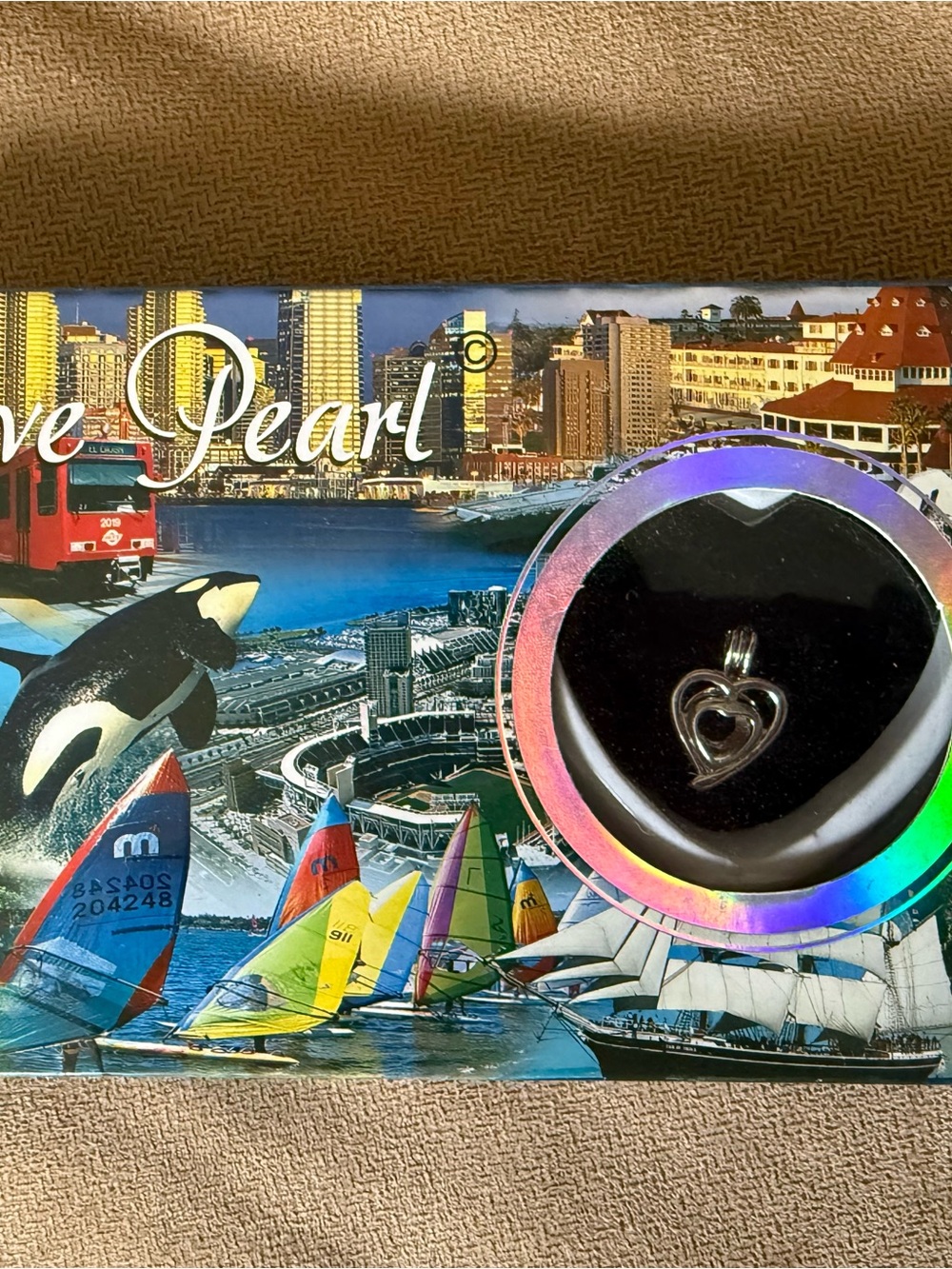 Silver Heart Pendant on Holographic Seashell Card